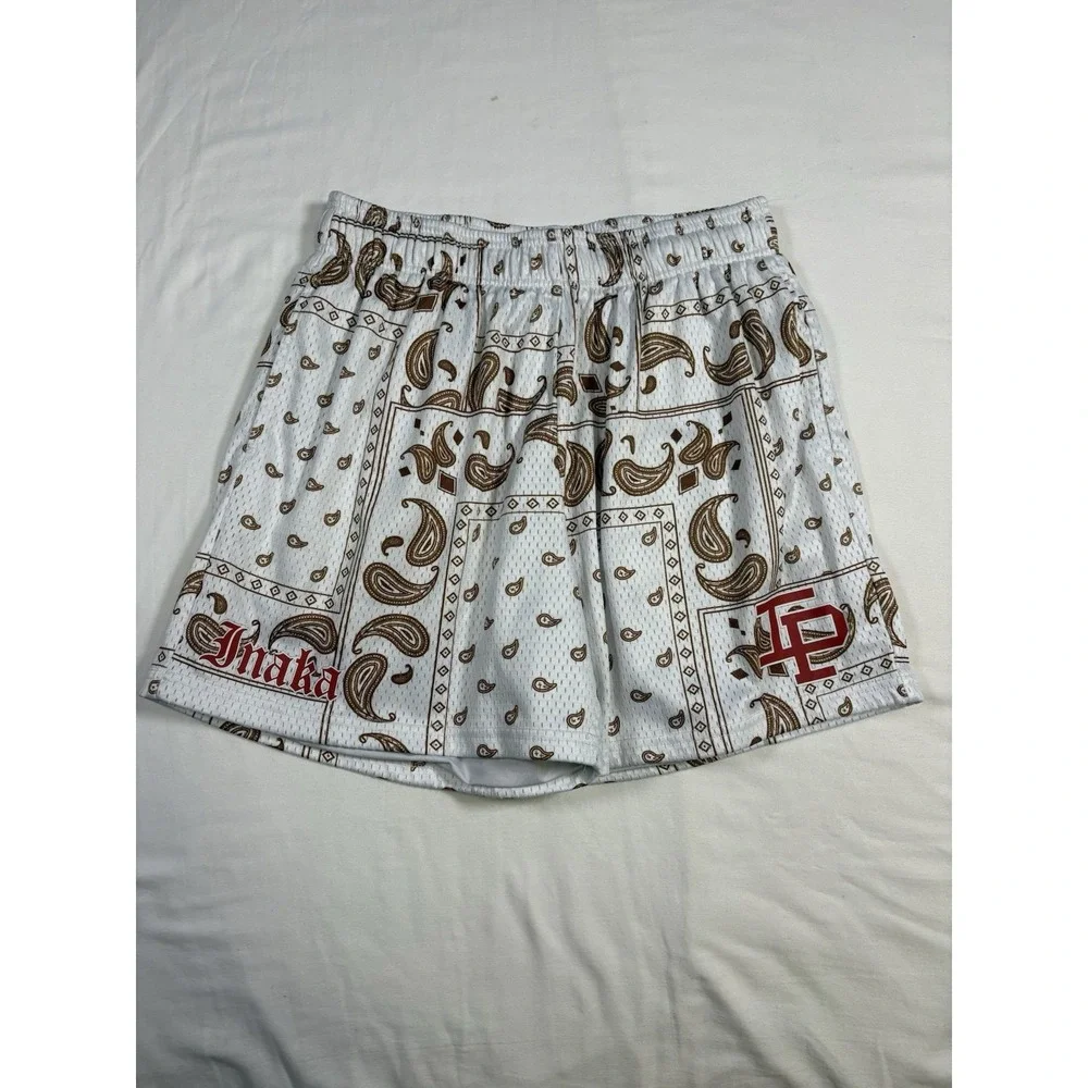 Inaka Power Mesh Shorts Mens XL White Brown Bandana Paisley Gym Workout